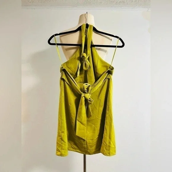 Urban Outfitters Jillian Satin Halter Mini Dress in Light Green Size Large NWOT - Picture 3 of 13
